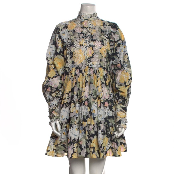 Bytimo Women’s Floral Eyelet Dress Black Yellow Medium Lace Boho Boehmian - Picture 1 of 3